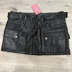 Edikted Leather Buckle Black Mini Skirt NWT
